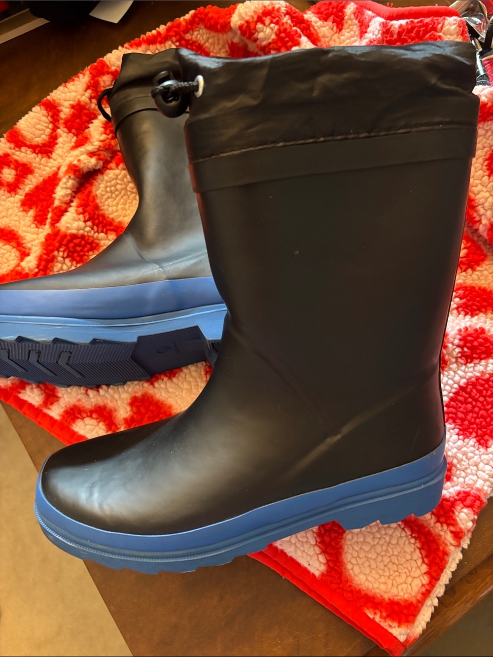 Aleader Waterproof Black Rain Boots with Blue Outsole